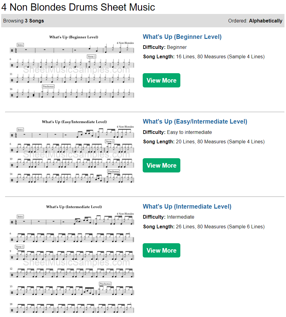 Example Song Sheet Music