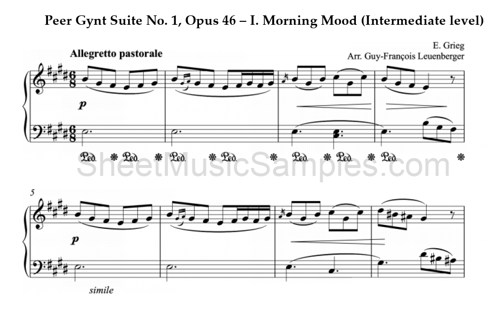 Peer Gynt Suite No. 1, Opus 46 – I. Morning Mood (Intermediate level)