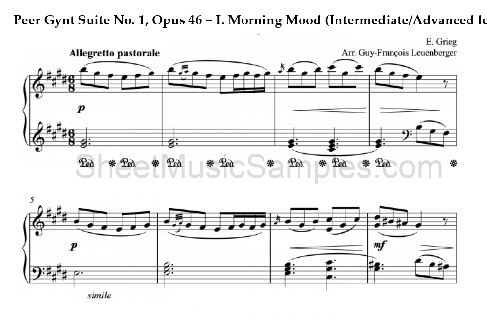 Peer Gynt Suite No. 1, Opus 46 – I. Morning Mood (Intermediate/Advanced level)