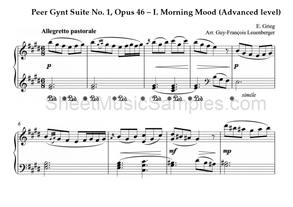 Peer Gynt Suite No. 1, Opus 46 – I. Morning Mood (Advanced level)