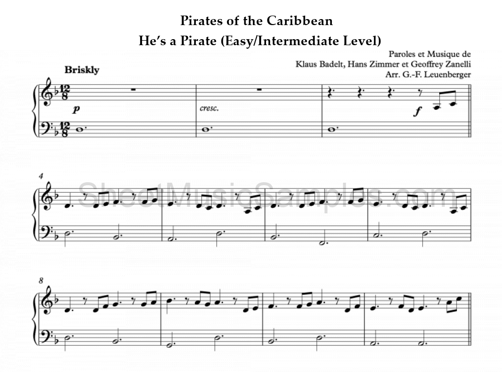 Pirates of the Caribbean - He’s a Pirate (Easy/Intermediate Level)