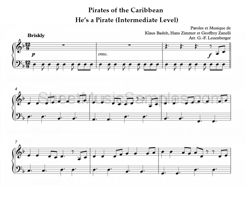 Pirates of the Caribbean - He’s a Pirate (Intermediate Level)