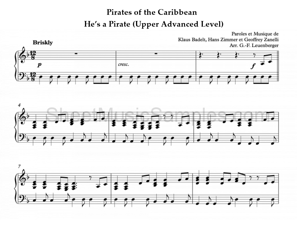 Pirates of the Caribbean - He’s a Pirate (Upper Advanced Level)