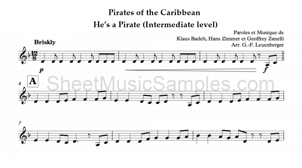 Pirates of the Caribbean - He’s a Pirate (Intermediate level)