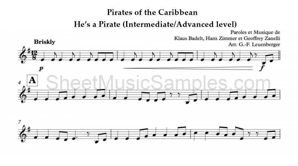 Pirates of the Caribbean - He’s a Pirate (Intermediate/Advanced level)