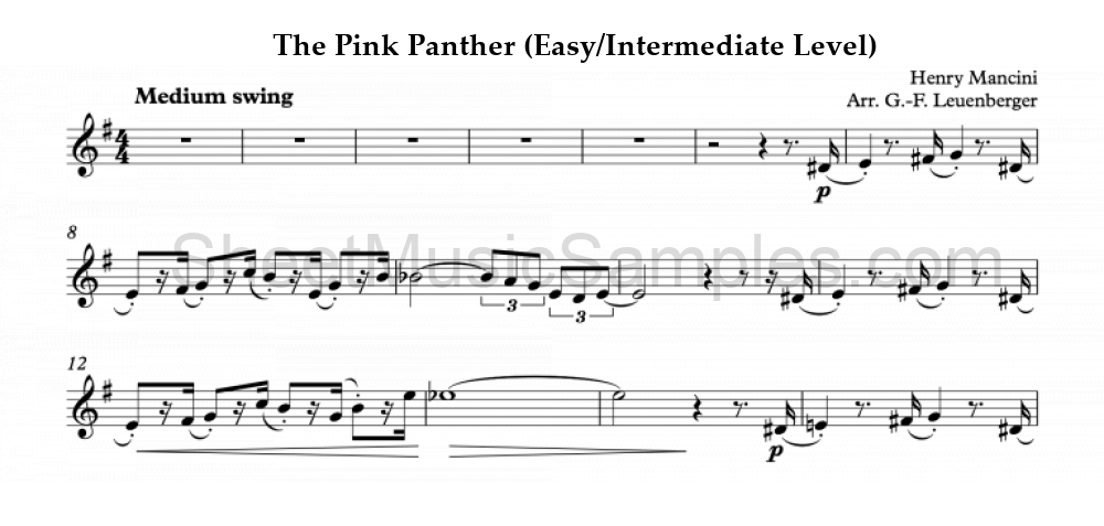 The Pink Panther (Easy/Intermediate Level)