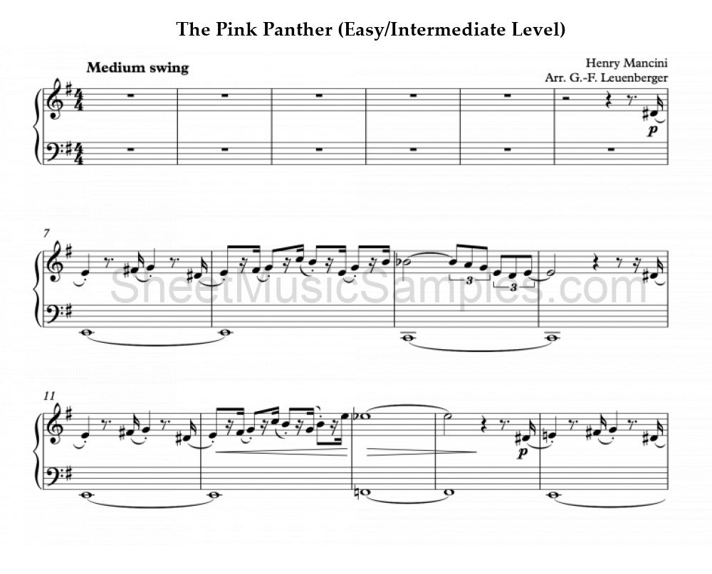 The Pink Panther (Easy/Intermediate Level)