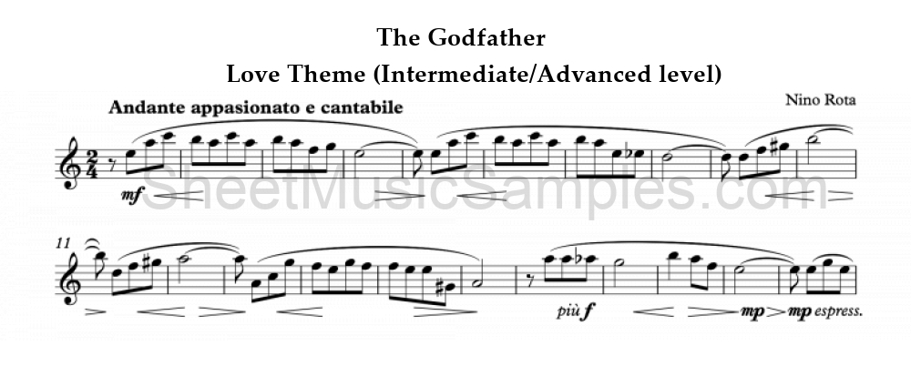 The Godfather - Love Theme (Intermediate/Advanced level)