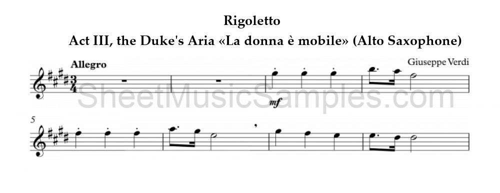 Rigoletto - Act III, the Duke's Aria «La donna è mobile» (Alto Saxophone)