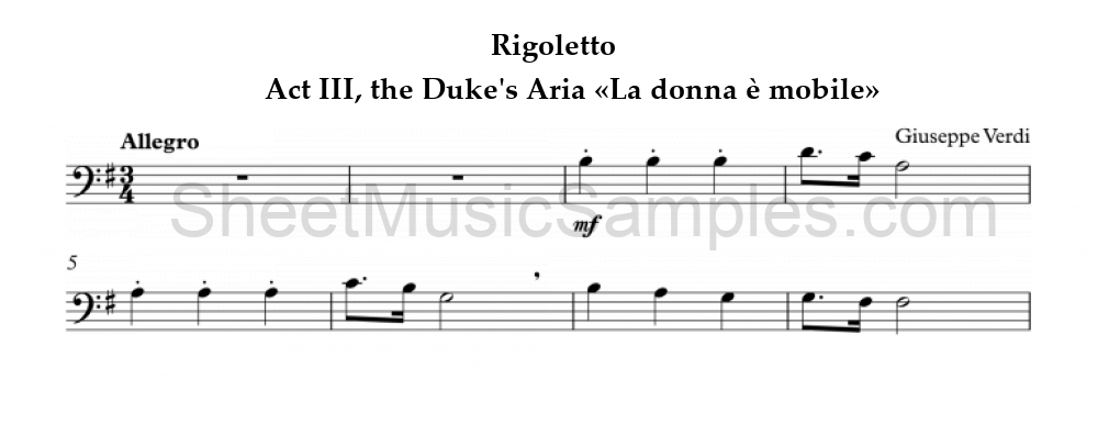 Rigoletto - Act III, the Duke's Aria «La donna è mobile»