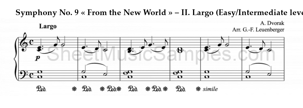 Symphony No. 9 « From the New World » – II. Largo (Easy/Intermediate level)