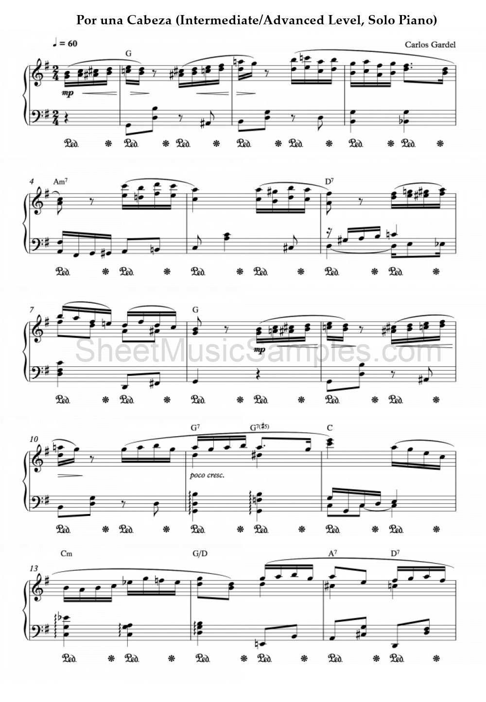 Por una Cabeza (Intermediate/Advanced Level, Solo Piano)