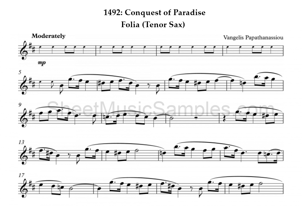 1492: Conquest of Paradise - Folia (Tenor Sax)