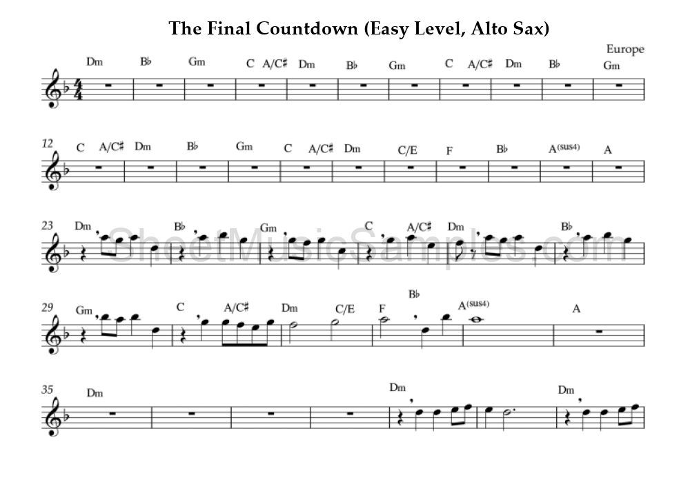 The Final Countdown (Easy Level, Alto Sax)