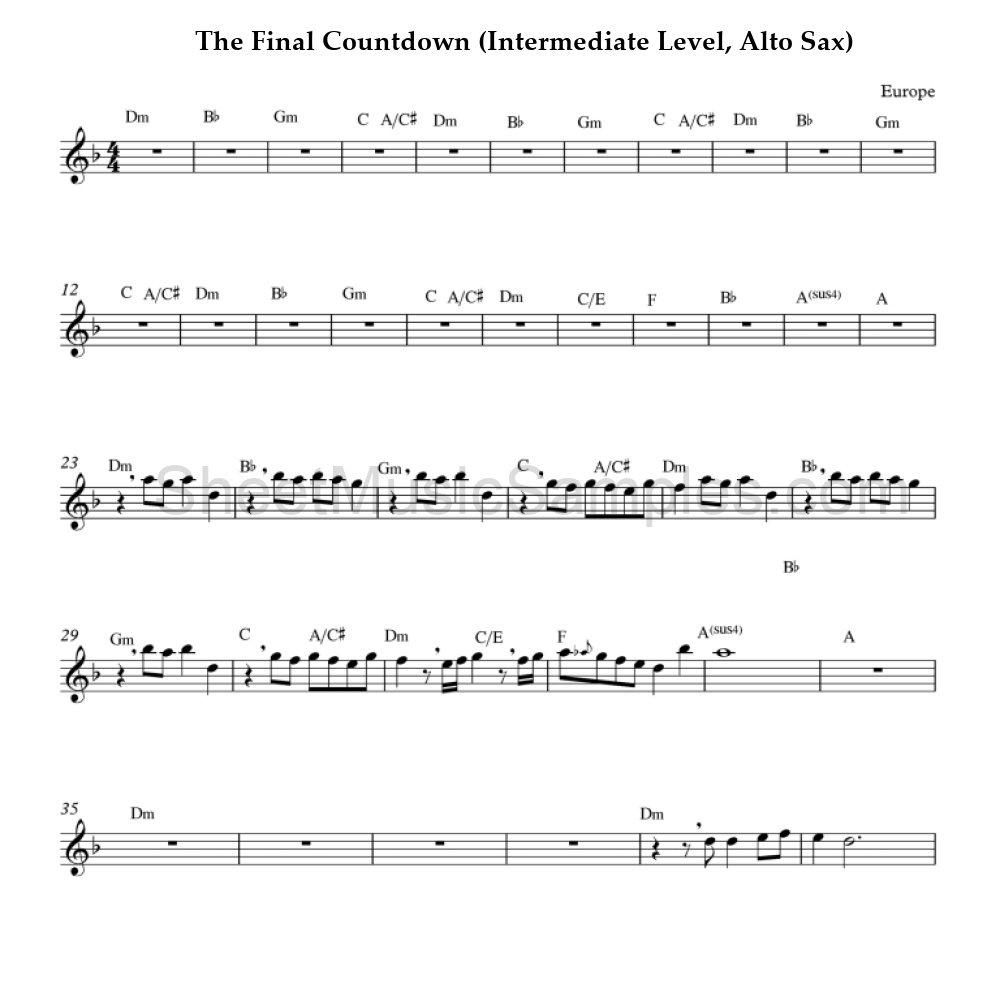 The Final Countdown (Intermediate Level, Alto Sax)