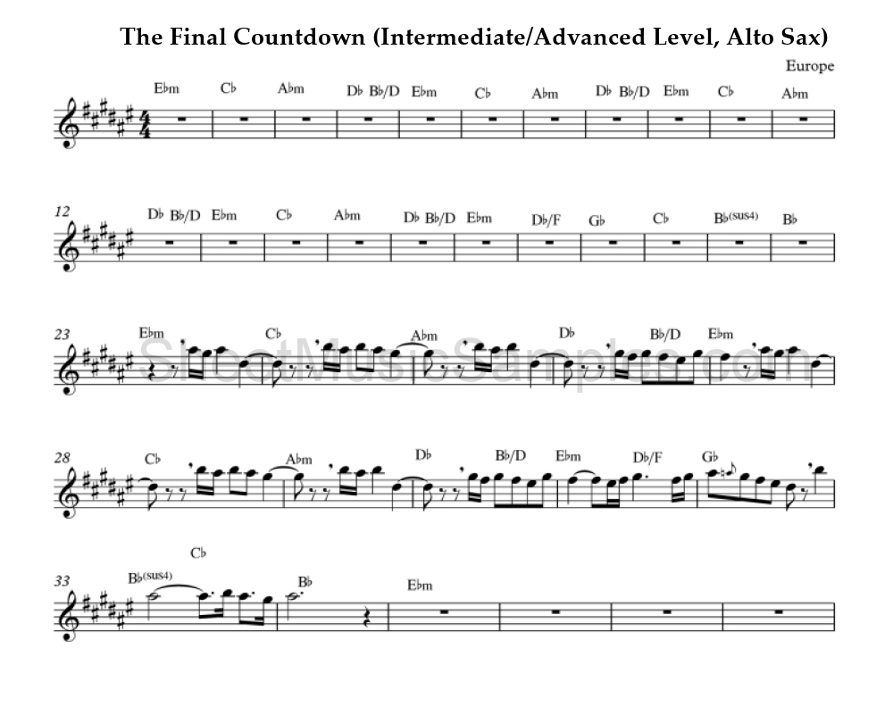 The Final Countdown (Intermediate/Advanced Level, Alto Sax)