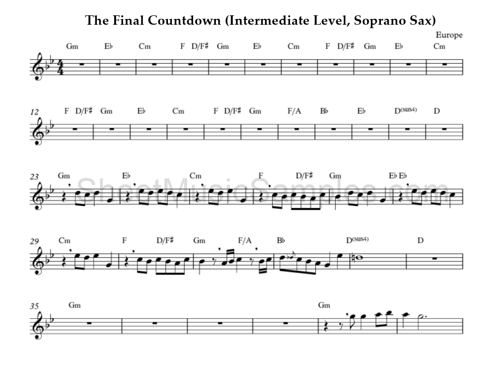 The Final Countdown (Intermediate Level, Soprano Sax)