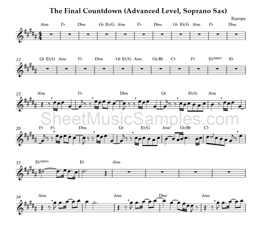 The Final Countdown (Advanced Level, Soprano Sax)