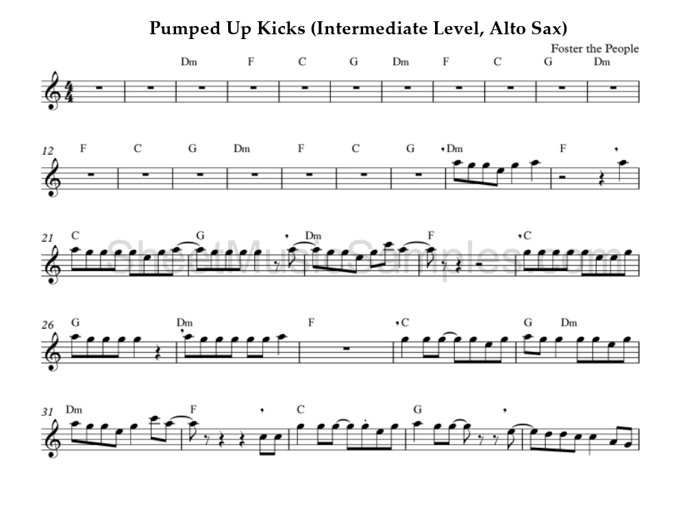 Pumped Up Kicks (Intermediate Level, Alto Sax)