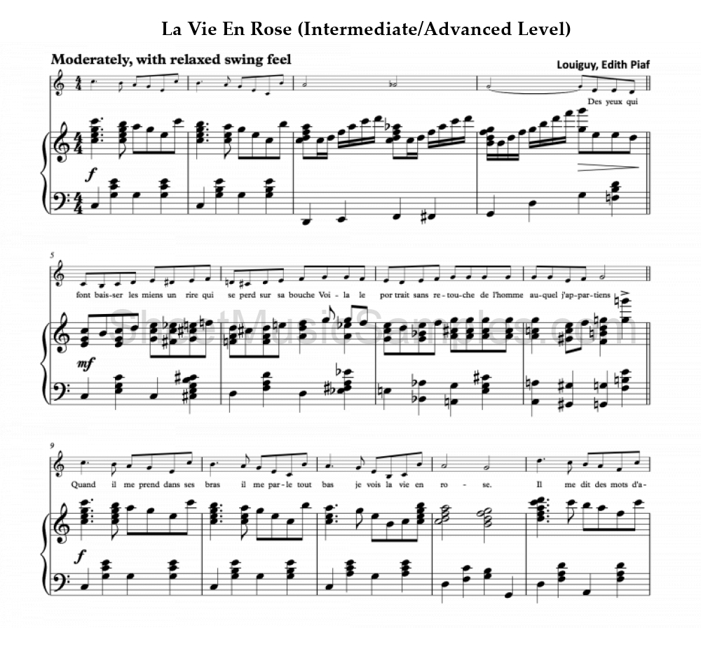 La Vie En Rose (Intermediate/Advanced Level)