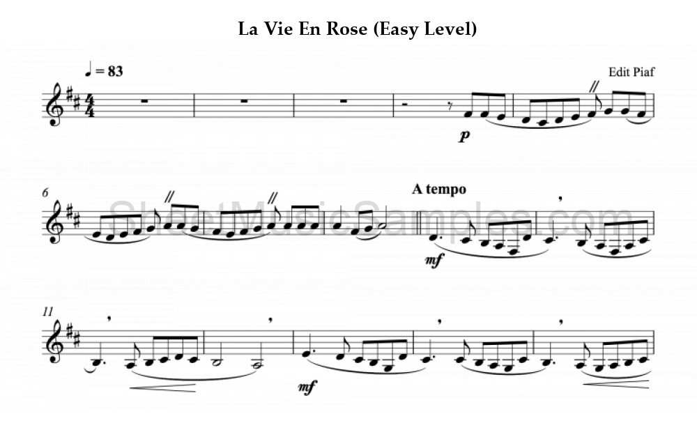 La Vie En Rose (Easy Level)