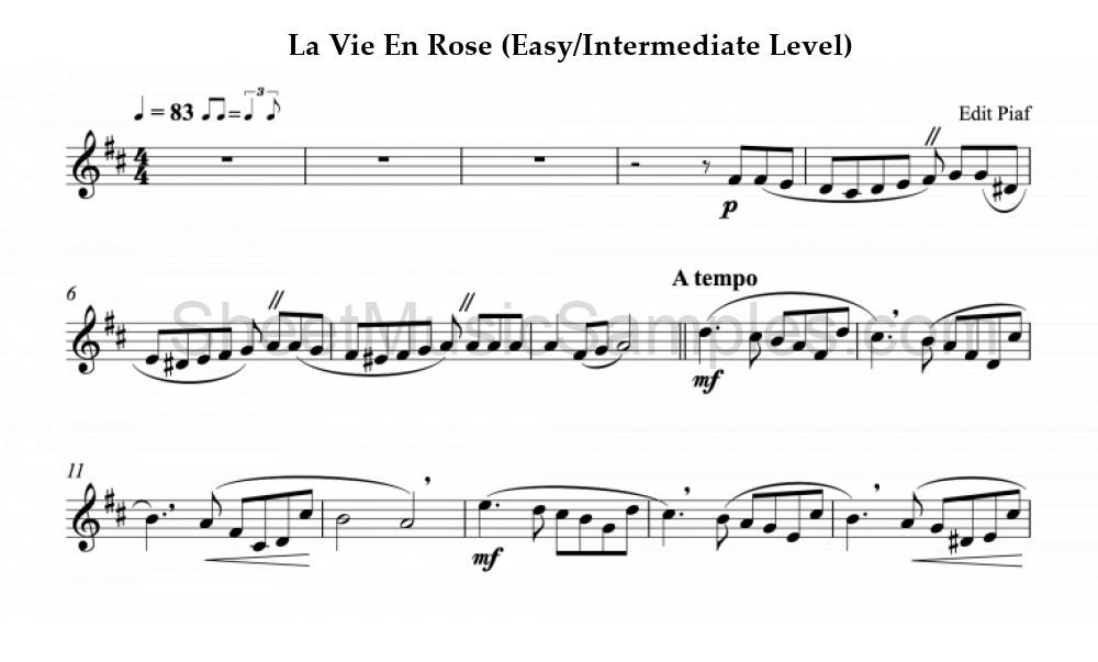 La Vie En Rose (Easy/Intermediate Level)