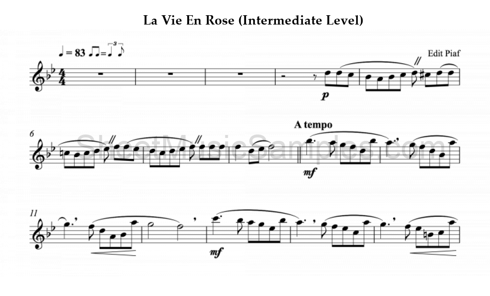 La Vie En Rose (Intermediate Level)