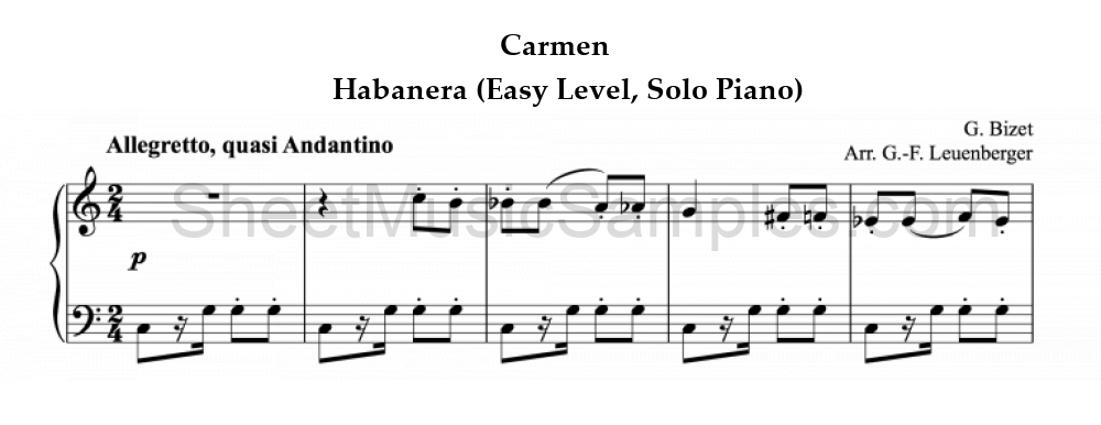 Carmen - Habanera (Easy Level, Solo Piano)