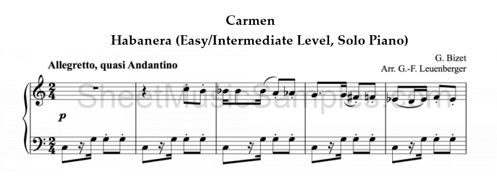 Carmen - Habanera (Easy/Intermediate Level, Solo Piano)