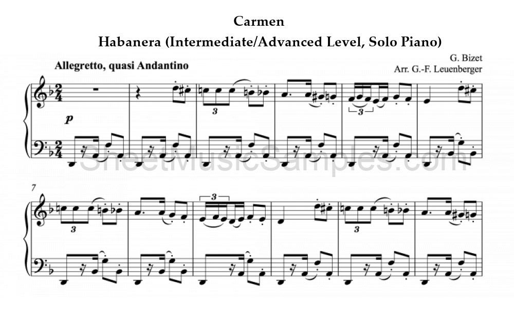 Carmen - Habanera (Intermediate/Advanced Level, Solo Piano)