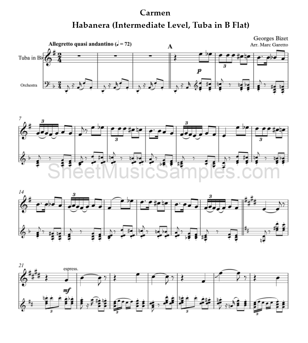 Carmen - Habanera (Intermediate Level, Tuba in B Flat)