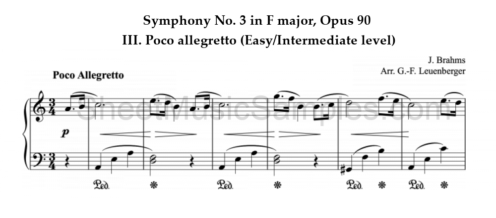 Symphony No. 3 in F major, Opus 90 - III. Poco allegretto (Easy/Intermediate level)