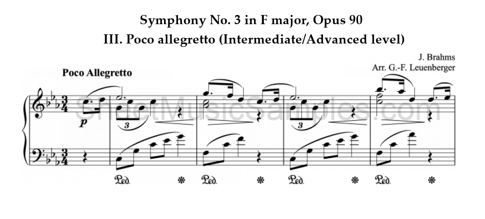 Symphony No. 3 in F major, Opus 90 - III. Poco allegretto (Intermediate/Advanced level)