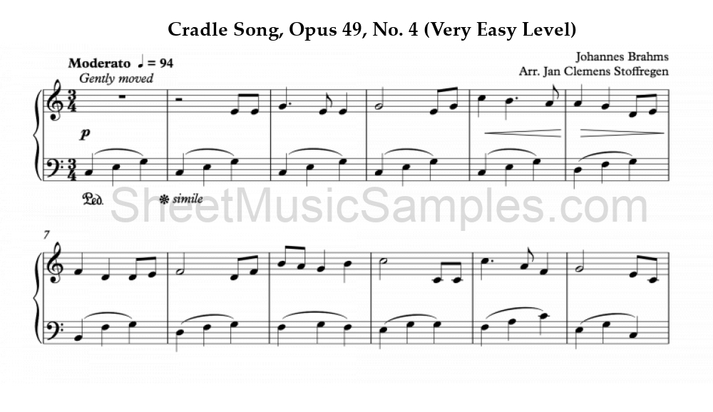 Cradle Song, Opus 49, No. 4 (Very Easy Level)