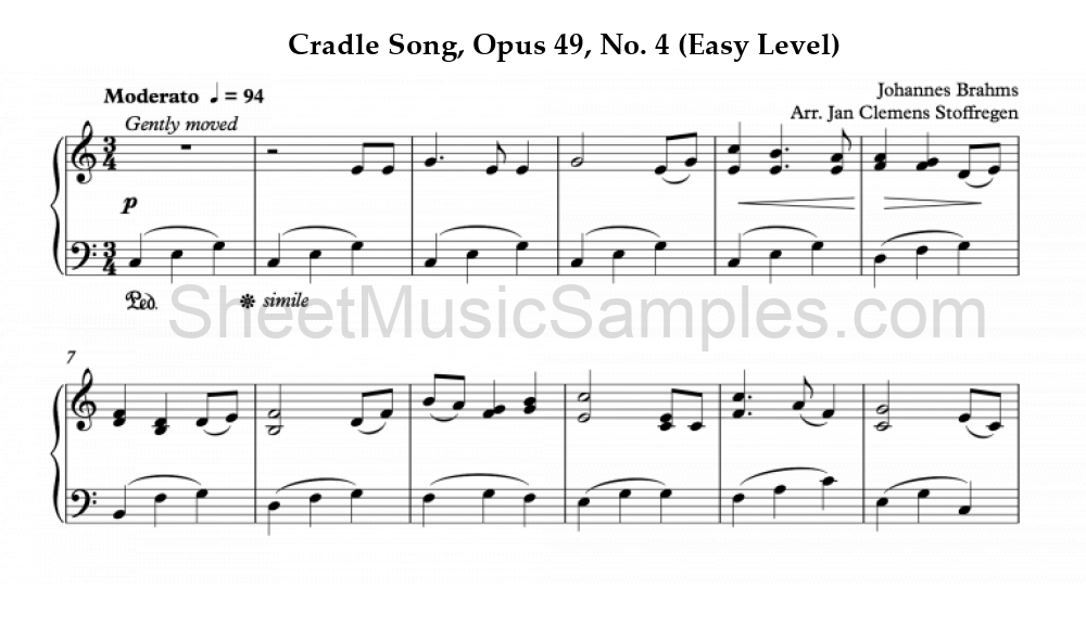 Cradle Song, Opus 49, No. 4 (Easy Level)