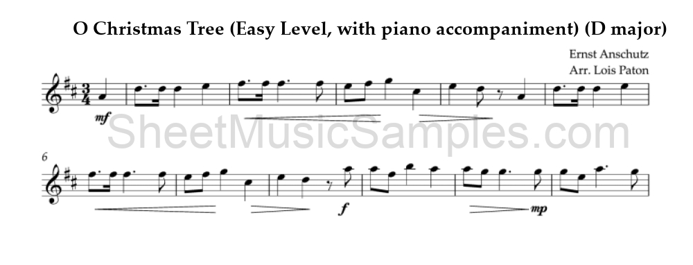 O Christmas Tree (Easy Level, with piano accompaniment) (D major)