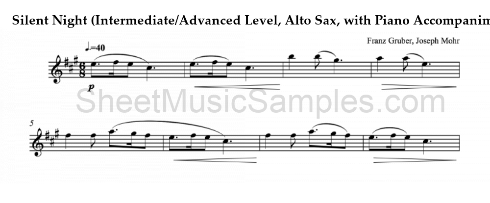 Silent Night (Intermediate/Advanced Level, Alto Sax, with Piano Accompaniment)