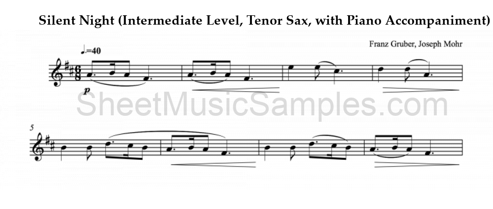 Silent Night (Intermediate Level, Tenor Sax, with Piano Accompaniment)