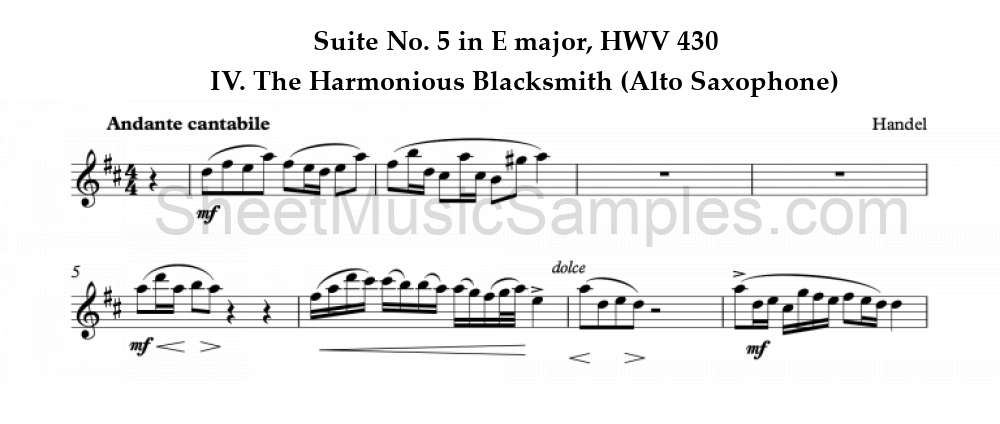 Suite No. 5 in E major, HWV 430 - IV. The Harmonious Blacksmith (Alto Saxophone)