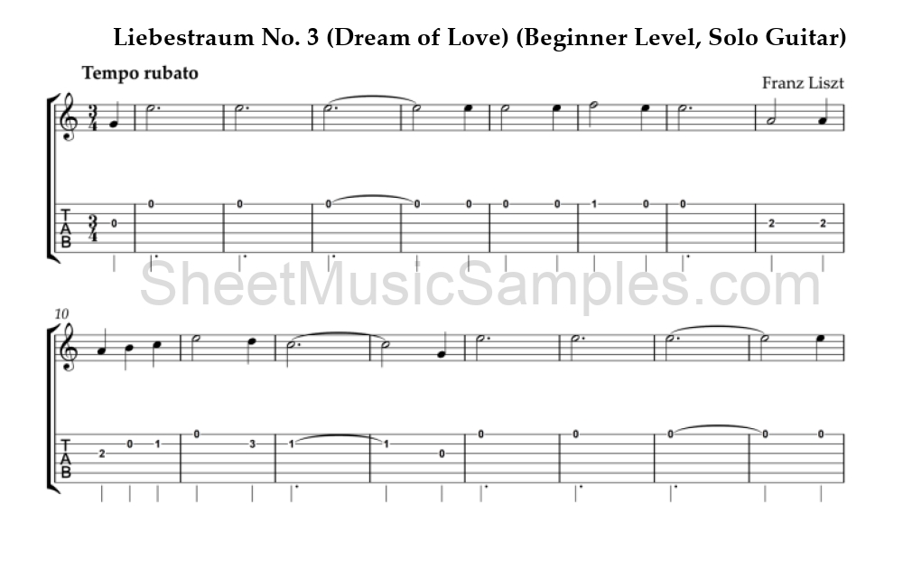 Liebestraum No. 3 (Dream of Love) (Beginner Level, Solo Guitar)