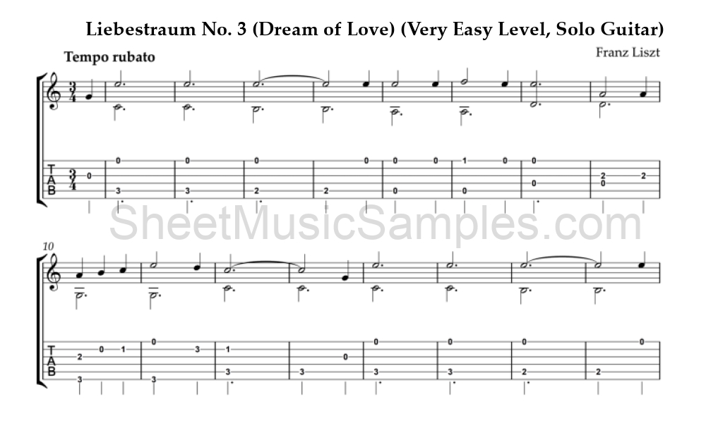 Liebestraum No. 3 (Dream of Love) (Very Easy Level, Solo Guitar)