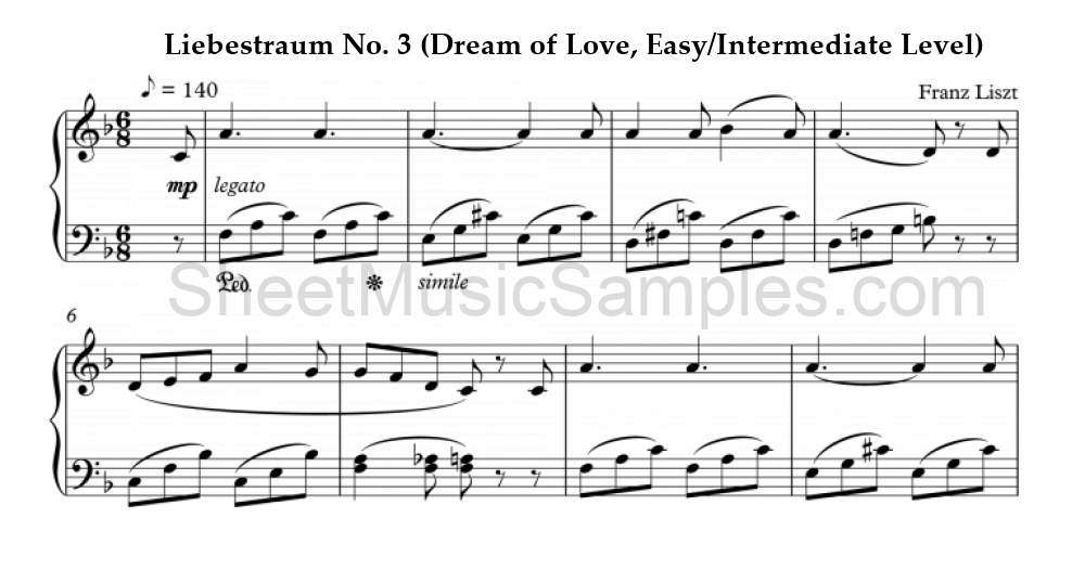 Liebestraum No. 3 (Dream of Love, Easy/Intermediate Level)