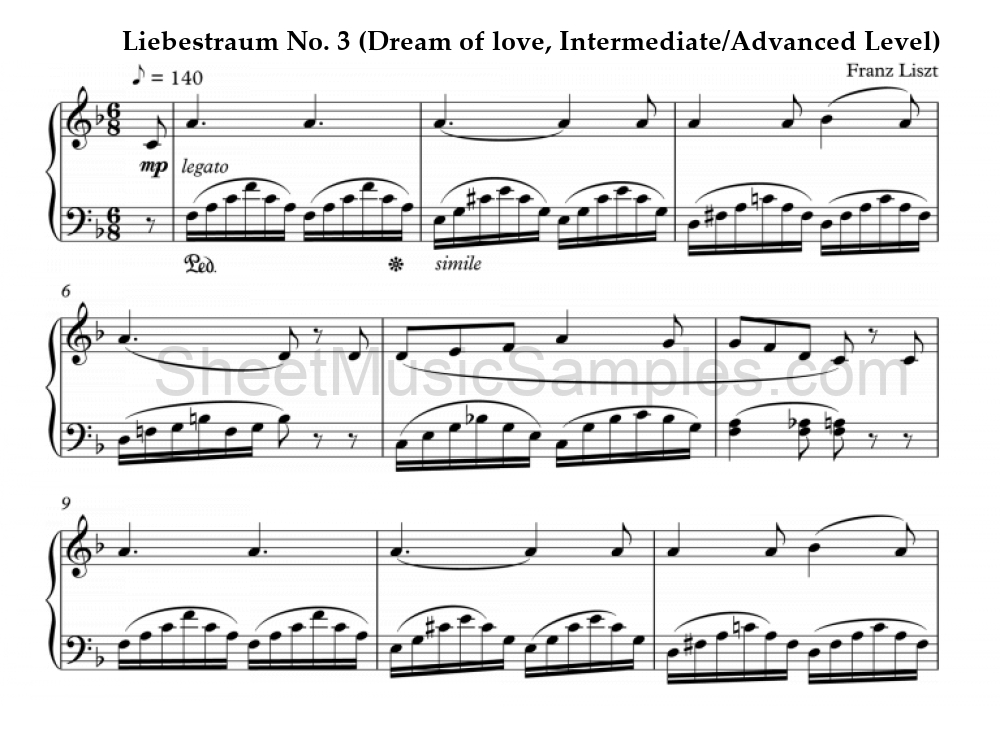 Liebestraum No. 3 (Dream of love, Intermediate/Advanced Level)