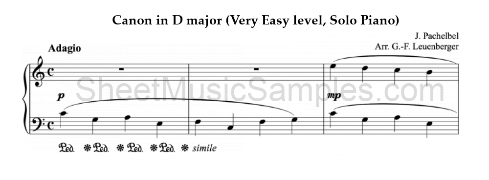 Canon in D major (Very Easy level, Solo Piano)