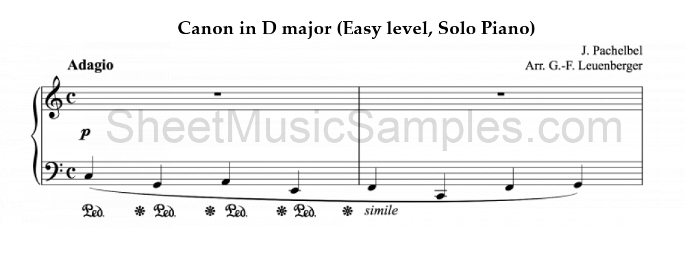 Canon in D major (Easy level, Solo Piano)