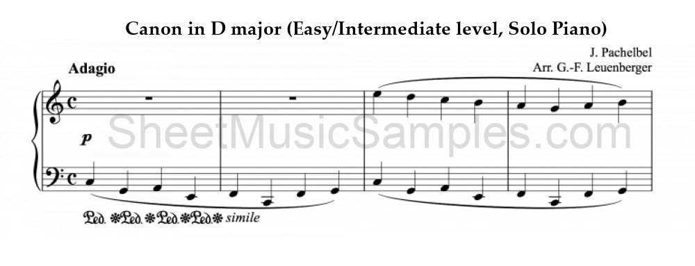 Canon in D major (Easy/Intermediate level, Solo Piano)