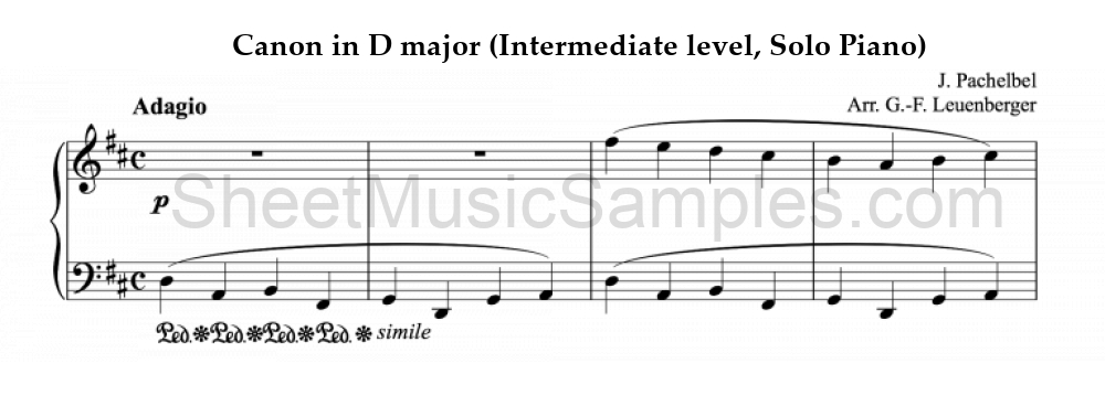 Canon in D major (Intermediate level, Solo Piano)