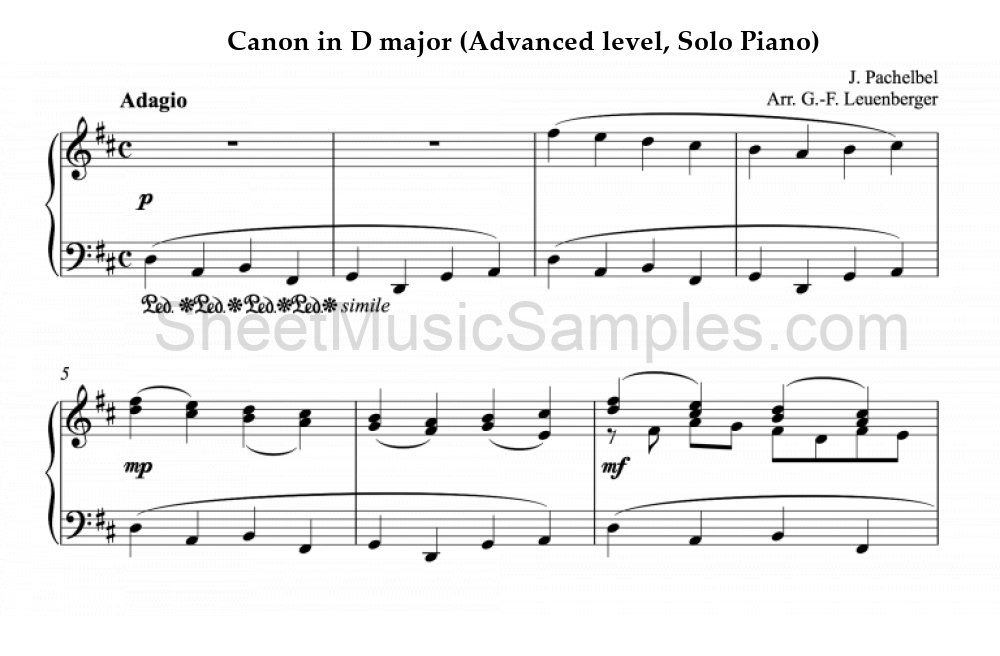 Canon in D major (Advanced level, Solo Piano)