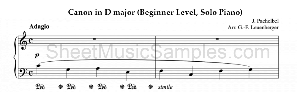 Canon in D major (Beginner Level, Solo Piano)