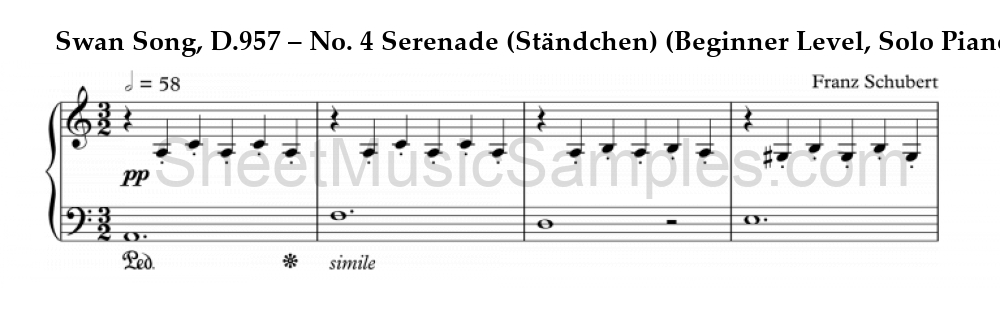 Swan Song, D.957 – No. 4 Serenade (Ständchen) (Beginner Level, Solo Piano)